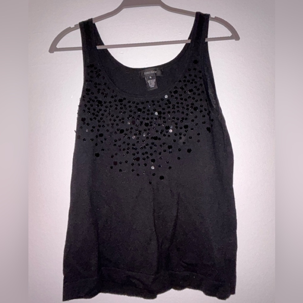 Karen Kane Black Embellished Sequins Tank Top